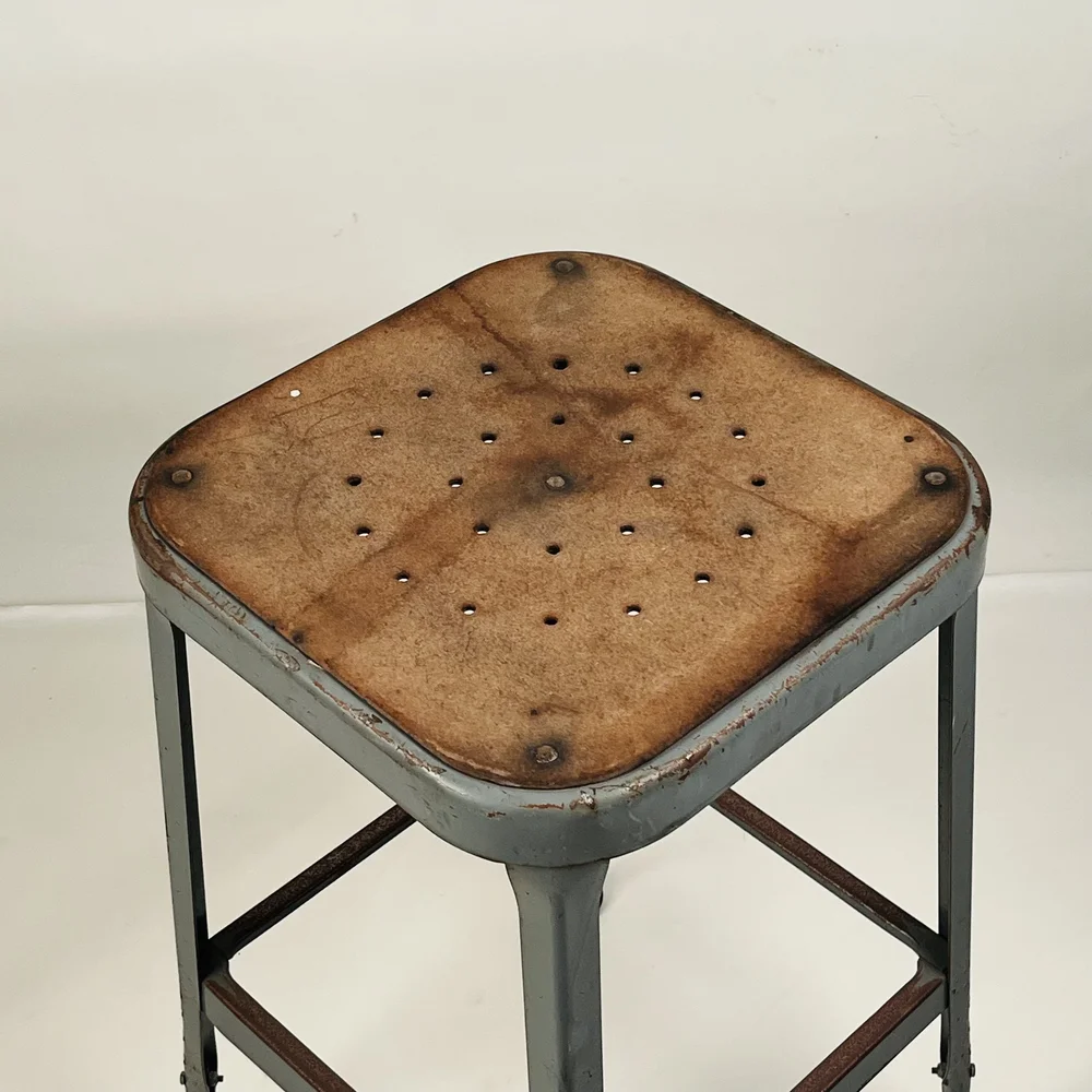 Set of 4 Adjustable Patinated Steel Counter Stools by Lyon